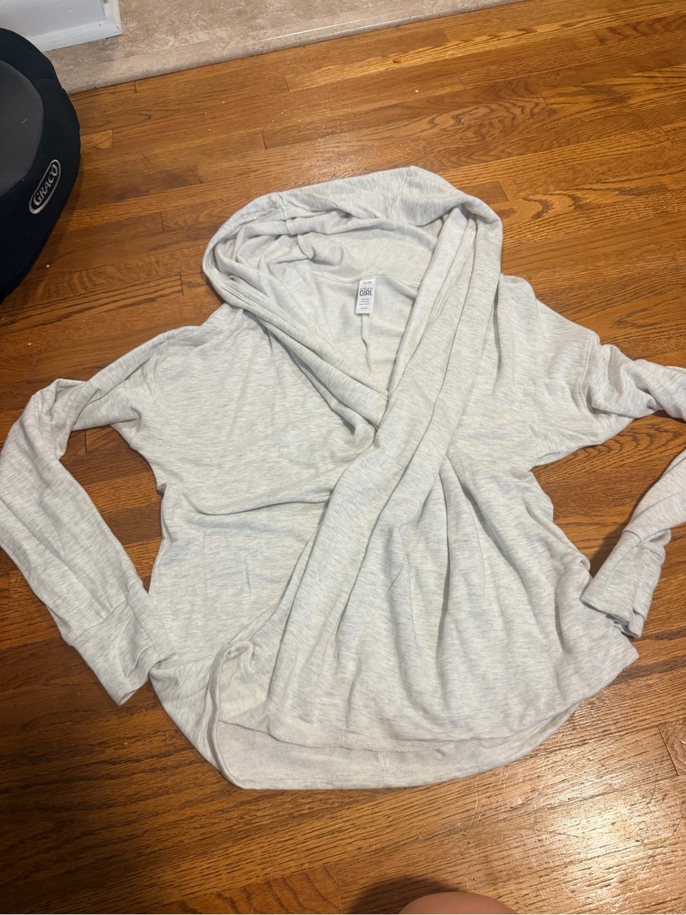 Athleta girl Light Gray Hooded Draped Knit Pullover